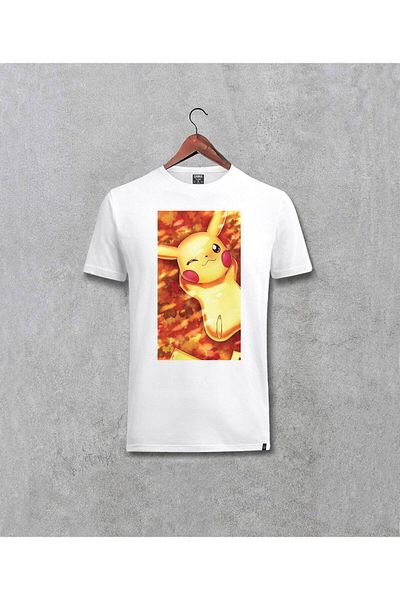 Pisa Art Унисекс бяла тениска с щампа на Pokemon Pikachu