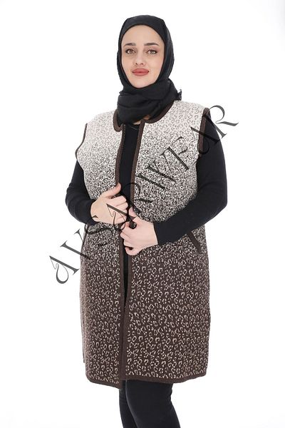 AVSARWEAR Leopard Patterned Plus Size Mother's Vest with Pockets AVS-1701234419