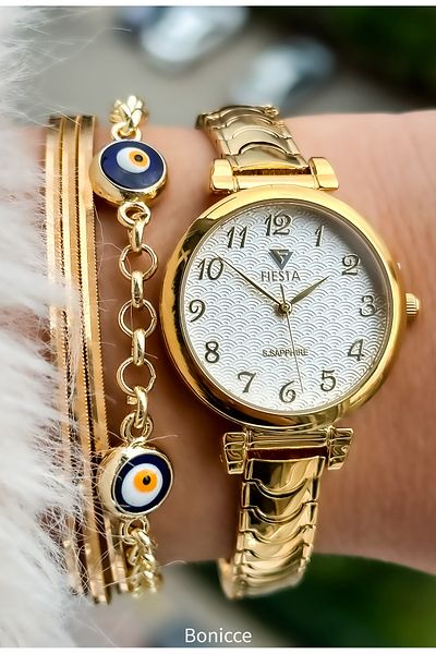 Fiesta Brand Steel Cord Elegant Simple Model Gold Yellow Color Engagement, Wedding, Bridal, Stylish Women's Wristwatch