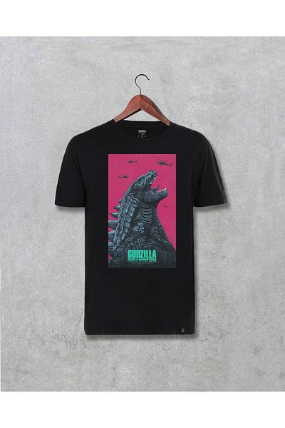 Pisa Art Μαύρο μπλουζάκι με τυπωμένο σχέδιο Godzilla Unisex