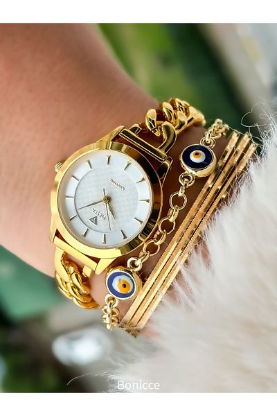 Fiesta Full Steel (Case, Cord) Luxury Mesh Cord Gold Color VIP 5 ATM Wristwatch