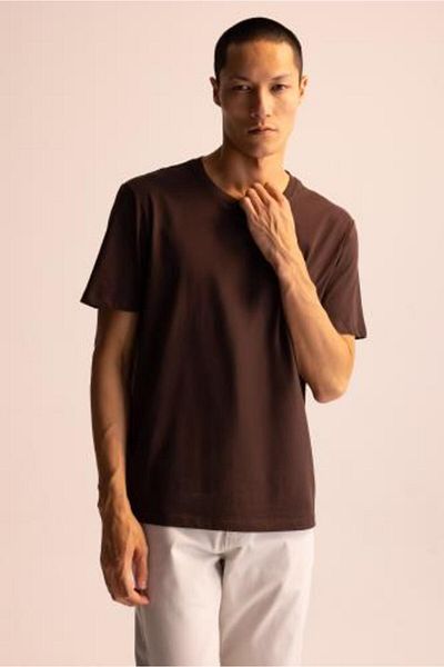DeFacto Μπλουζάκι με κανονική εφαρμογή Crew Neck Basic μονόχρωμο κοντό μανίκι 100% βαμβάκι M7666az23sp
