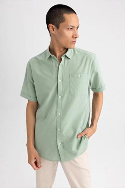 DeFacto Стандартна риза с поло яка и къс ръкав от 100% памук M9432az23sp