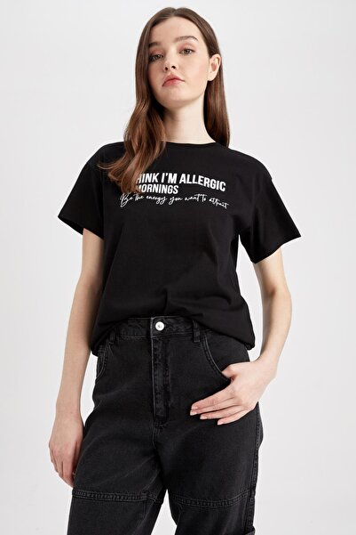 DeFacto Regular Fit Bisiklet Yaka Baskılı Kısa Kollu %100 Pamuk Tişört