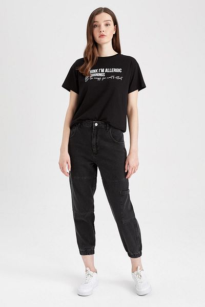 DeFacto Regular Fit Crew Neck Printed Short Sleeve 100% Cotton T-Shirt