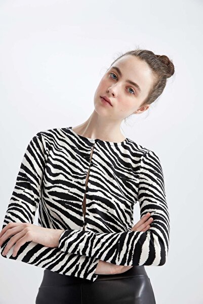 DeFacto Vypasované tričko Zebra s dlouhým rukávem a výstřihem Z1123az22au