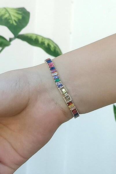 Allmisse Çok Renkli Zirkon Taşlı Baget Model Gold Su Yolu Bileklik
