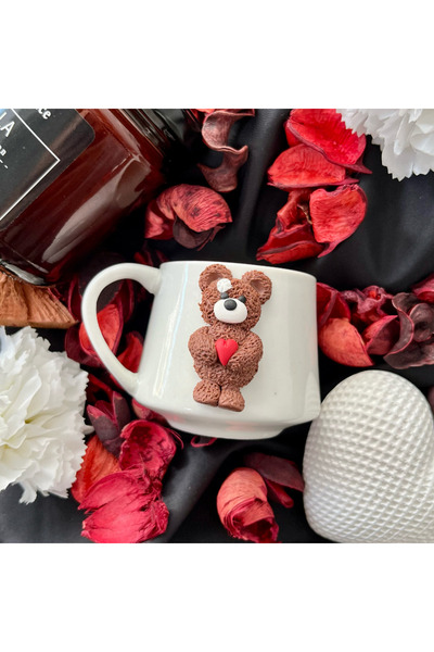 Niveis Kişiye Özel El Yapımı Tasarım Kahve Ayıcık Desenli Hediyelik Porselen ...