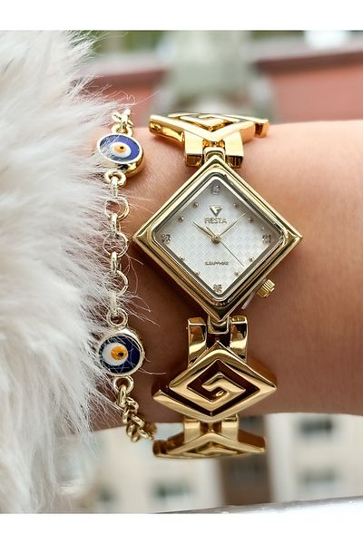 Fiesta Gold Yellow Steel Clamp Cord Wrist Watch
