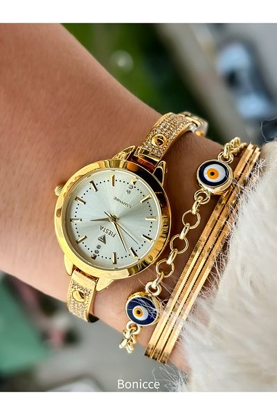 Fiesta Gold Yellow Clasp Strap Small Case Women's Wristwatch