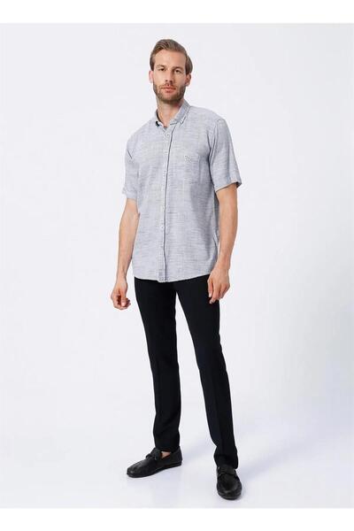 SÜVARİ Ανδρικό πουκάμισο Süvari Loose Cut Navy Blue 100% Βαμβάκι με κοντά μαν...