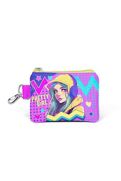 Coral High Girl Patterned Lavender Turquoise Coin Bag - with Headphones, Model 21920