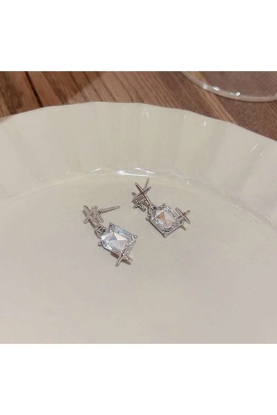 toptanhanem Zircon Stone Dangle Steel Earrings |   Antiallergic Steel Earrings |   Silver Color
