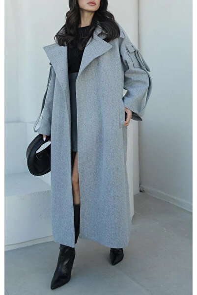 My Blog Grauer Hilda-Kaschmirmantel mit Ärmeltaschendetail