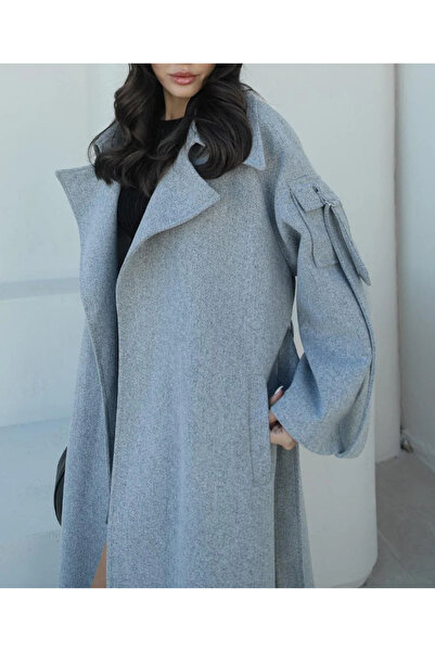 My Blog Grauer Hilda-Kaschmirmantel mit Ärmeltaschendetail