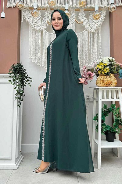 Bym Fashion Φόρεμα σάλι με λεπτομέρεια με κέντημα μπροστά 3868 Emerald