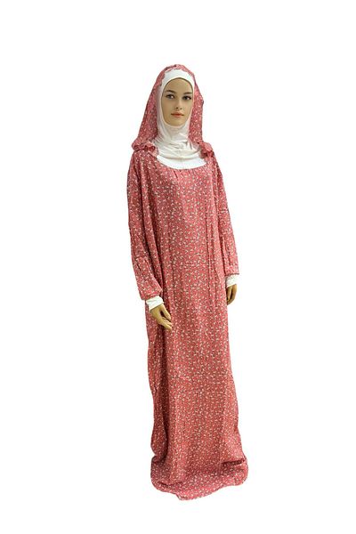 Mercan Hijab Prayer Dress Hooded Lace Flower Patterned
