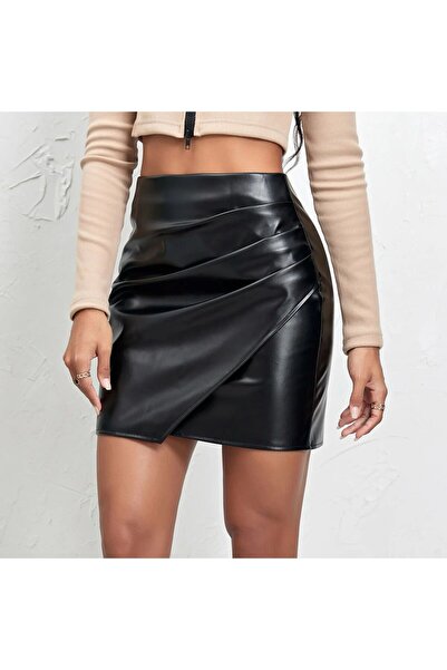 angel stayl YENİ SEZON ANGEL SIYAH SUNİ DERİ MİNİ ETEK