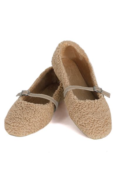 RENKLİBUTİK PLUSH FEATHER TAPE DETAILED WOMEN'S HOME SHOES FLAT SHOES