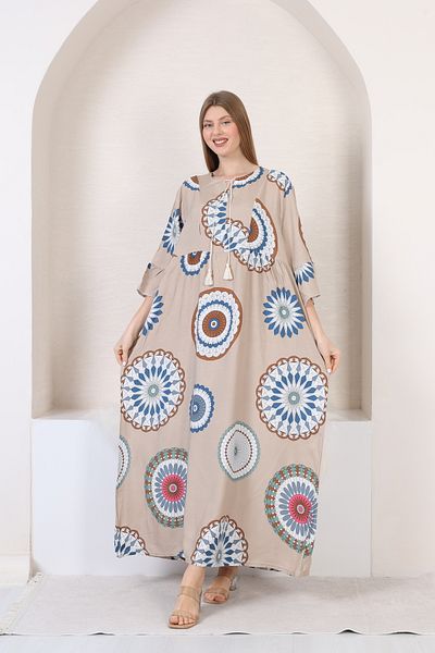 mervemoda Γυναικείο υφαντό φόρεμα με μακρύ μανίκι τριών τετάρτων