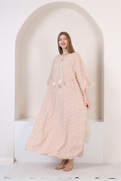 mervemoda Γυναικείο υφαντό φόρεμα με μακρύ μανίκι τριών τετάρτων
