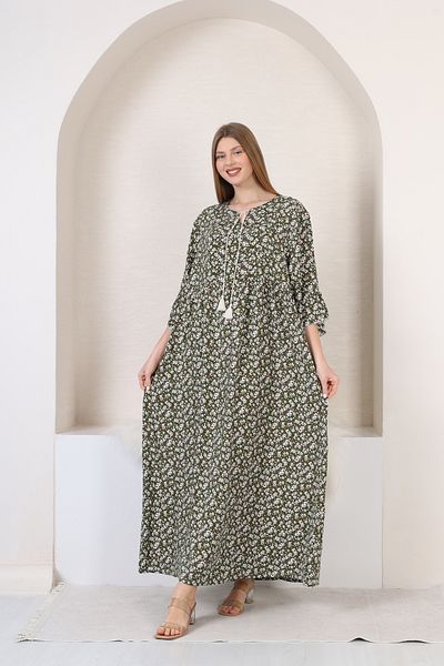 mervemoda Γυναικείο φόρεμα μεγάλου μεγέθους τριών τετάρτων μακρύ υφαντό μανίκι