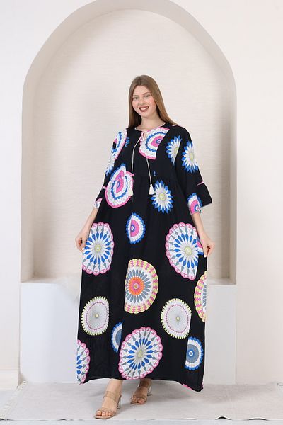 mervemoda Γυναικείο φόρεμα μεγάλου μεγέθους τριών τετάρτων μακρύ υφαντό μανίκι