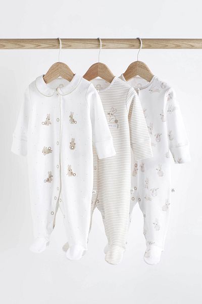 Next Baby Organic Cotton Rabbit Patterned 3-Piece White Sleeping Bag ALY00433