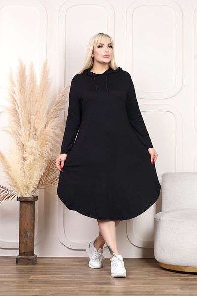 Butik Nilyam Γυναικεία μονόχρωμη κουκούλα Basic φόρεμα 23002 Μαύρο