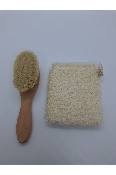 Organic Organic Baby Goat Hair Care Brush and 100% Cotton Baby Washcloth Set 5