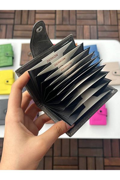 DERKON Leather Accordion Card Holder Crazy Gray
