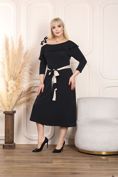 Butik Nilyam Γυναικείο φόρεμα με ζώνη 23003 με λεπτομέρεια ώμου με ζώνη Lycra 23003 Μαύρο