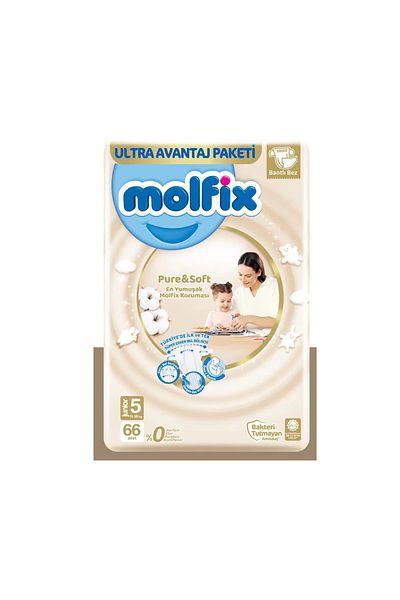 Molfix Pure Soft Baby Diapers Ultra Advantage Package Size 5 11-18 kg 66 Pieces