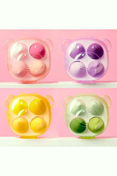 kozmokalite Plastik Panda Desenli Kutulu Renkli 4lü Makyaj Sünger Seti