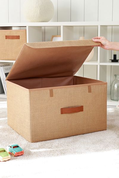 REKHOME Jute Covered In-Cabinet Laundry Toy Organizer Folding Storage Box Storage Bag 48x40x30