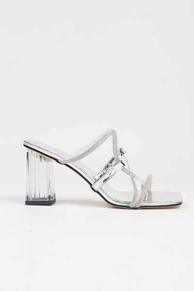 Pierre Cardin ®| PC-53042- 3478 silver mirror-Women's Stoned Transparent Heeled Slippers