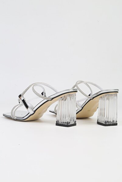 Pierre Cardin ® |   PC-53042- 3478 argintiu oglindă - Papuci cu toc transparent pentru femei