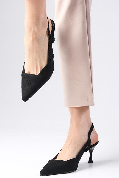 Mio Gusto Megan Black Color Pointed Toe Open Back Thick Heeled Shoes