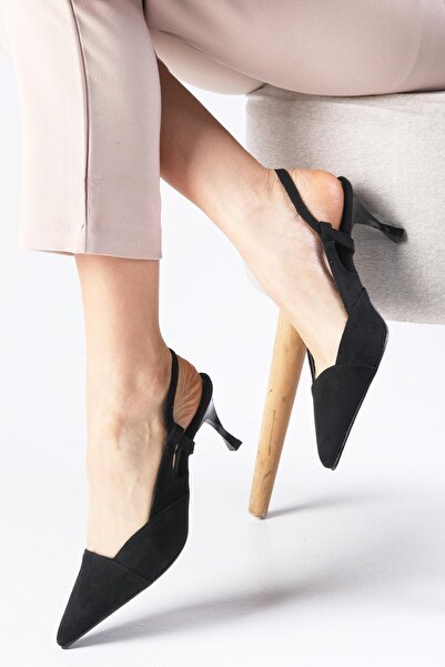 Mio Gusto Megan černá barva špičaté boty s otevřenou zadní špičkou na silném podpatku