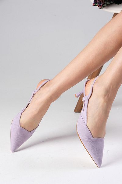 Mio Gusto Megan Lilac Color Pointed Toe Open Back Thick Heeled Shoes