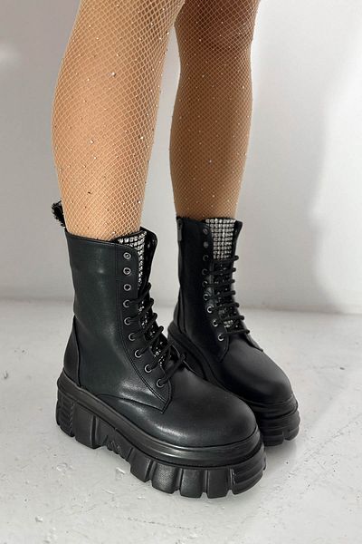 Shoebutik Луфи Черни Кожени Каменни Ботуши