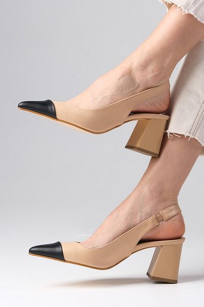 Mio Gusto Natalie Nude Pointed Toe Open Back Thick Heeled Shoes
