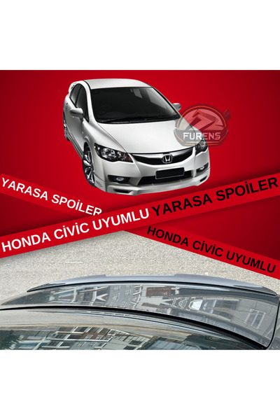 Furens Honda Civic Fd6 Bagaj Üstü Black Piano Yarasa Spoiler Bagaj Çıtası