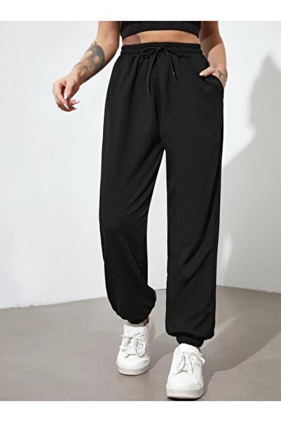 ORLONTEX Partea de jos a treningului oversize, cu picior negru, cu nervuri el...