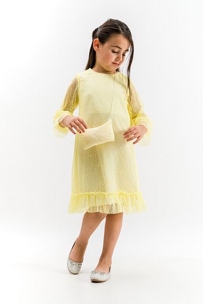 DFN Rochie de ocazie specială din tul cu puncte cu volane