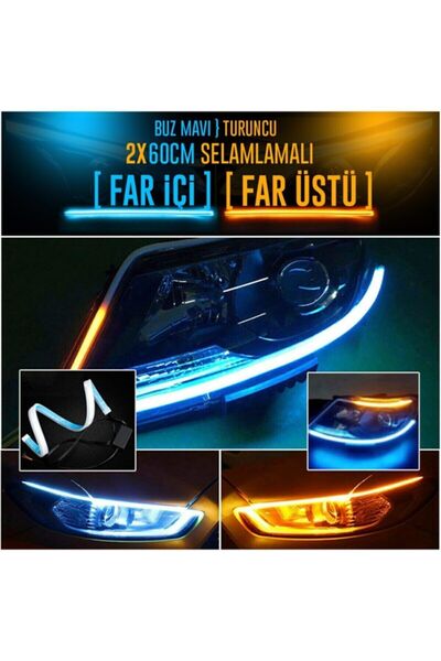 Carlifestyle Far Içi Far Üstü Selamlamalı Sinyalli Buz Mavi - Turuncu Kayar Led 2'li Set 60 Cm