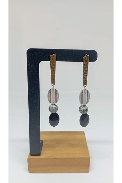 mama india alaçatı Star And Jasper Stone Modern Design Silver And Bronze Color Brass Stylish Earrings No:56