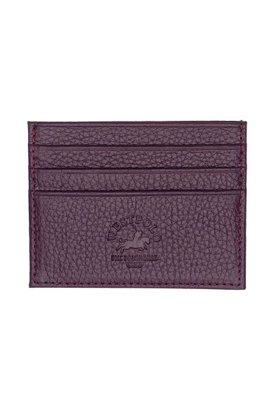 WEST POLO CÜZDAN Plum Unisex Card Holder with Lots of Genuine Leather Cards WPT041