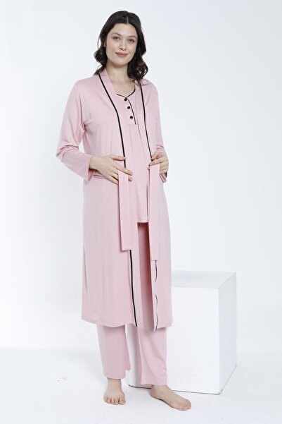 Miss Dünya Lissa Uzun Sabahlıklı Kısa Kol Hamile ve Lohusa Pijama Takımı - 4360