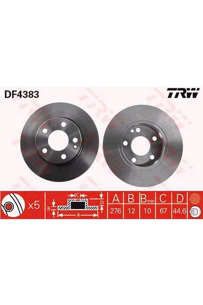 TRW Mercedes A Series W169 (04-) Disc Brake Mirror - Df4383 Model